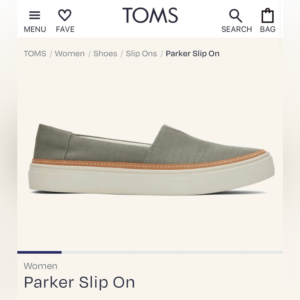 Toms Parker Slip on shoe size 10. Color Vetiver Grey.